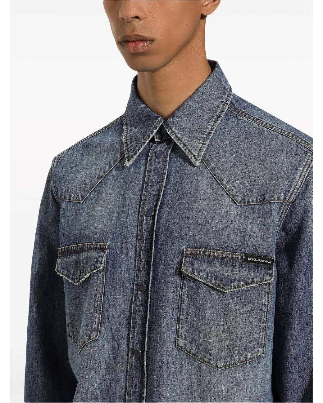 Dolce & Gabbana Blue Timeless Collared Button-Up Denim Shirt For for men