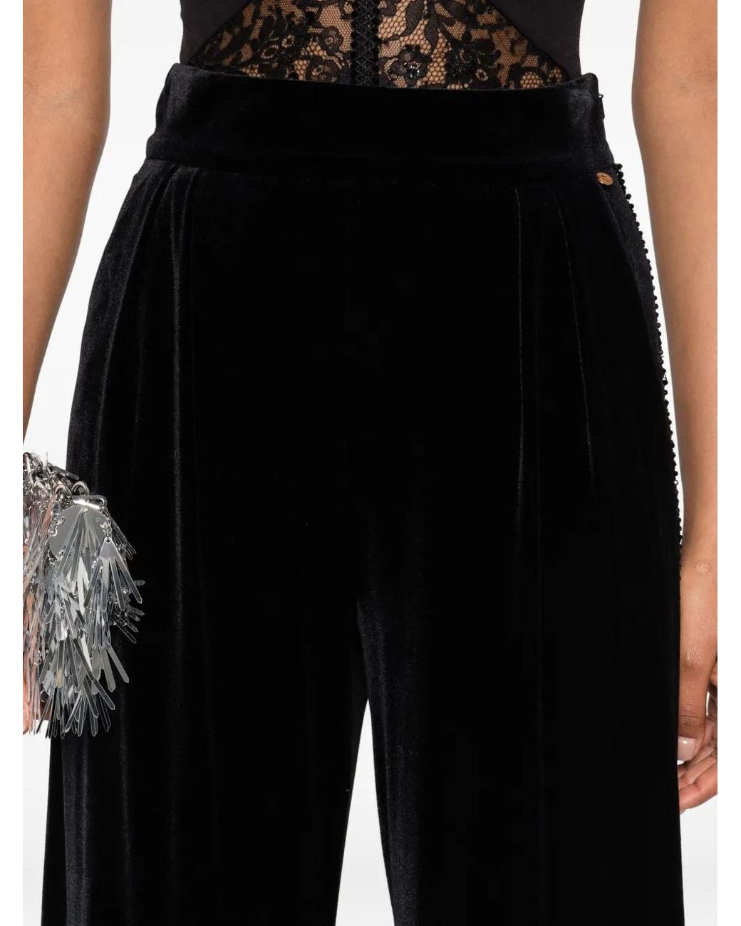 Nissa Black Pleated Textured Trousers