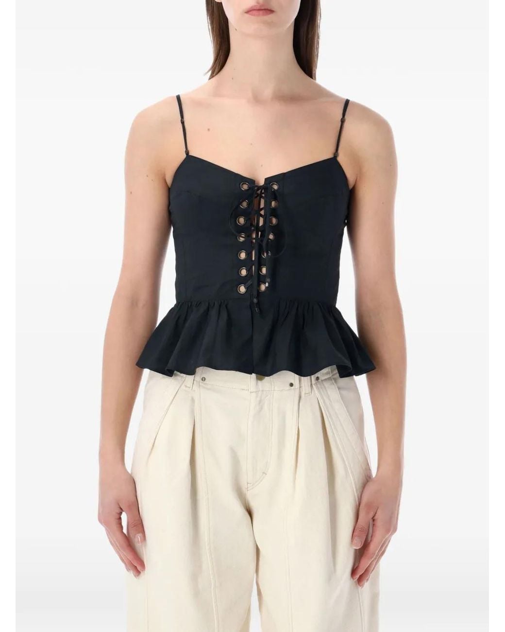 Isabel Marant Black Dolma Lace-Up Peplum Top