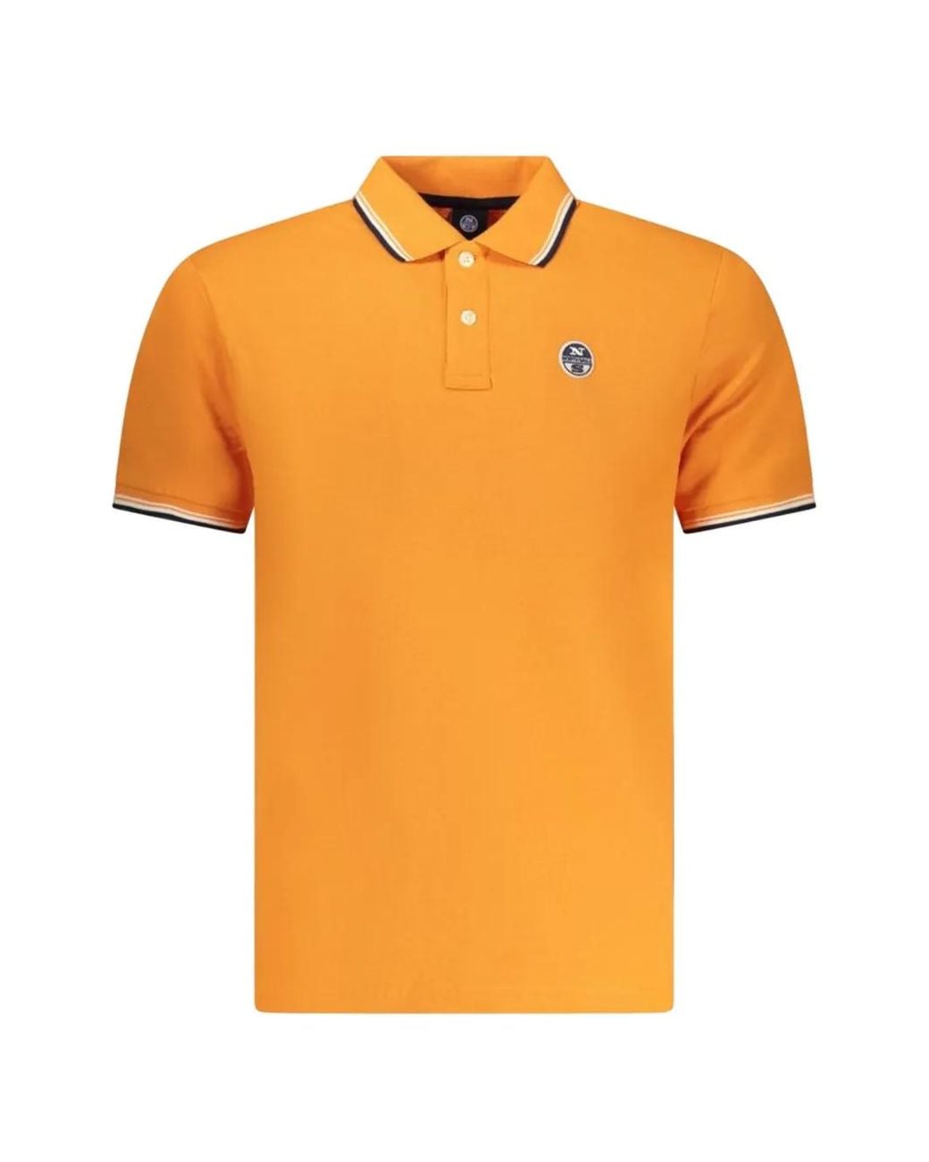 North Sails Orange Striped-Trim Logo-Patch Polo Shirt for men