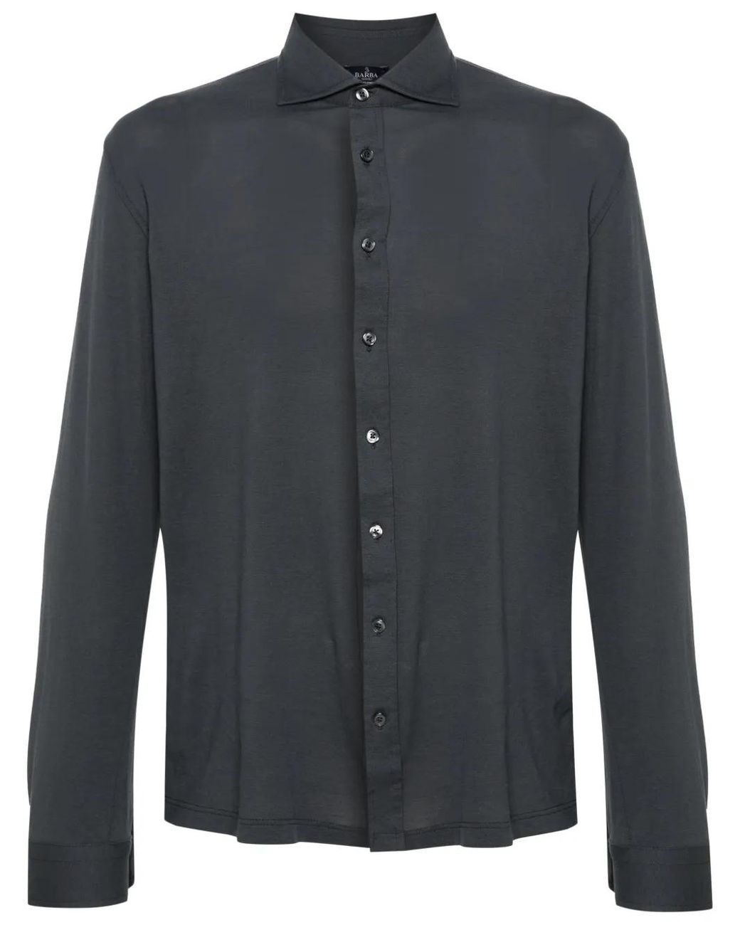 Barba Napoli Gray Cutaway-Collar Cotton Shirt for men