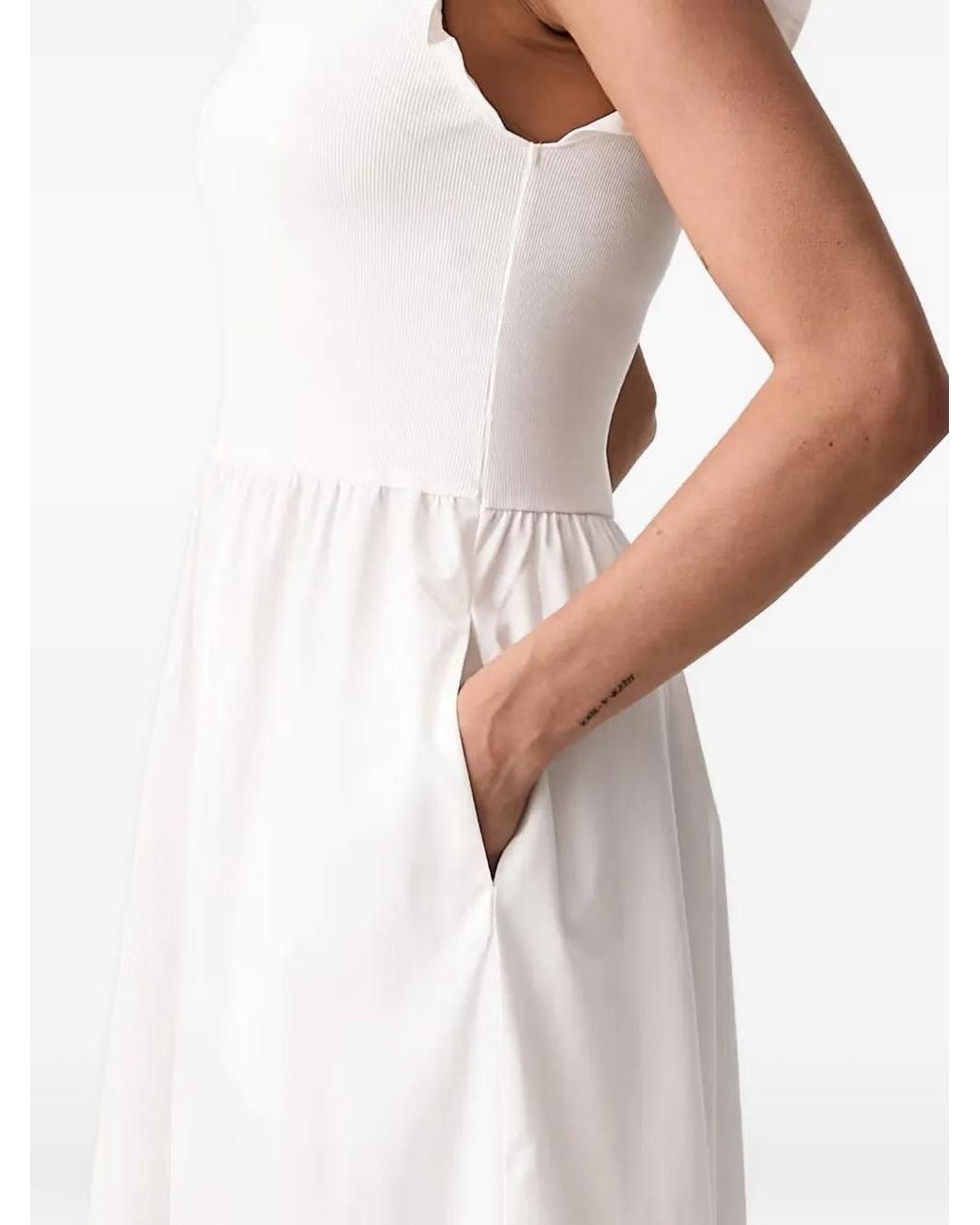 Marc O' Polo White Ruffled Sleeveless Midi Dress