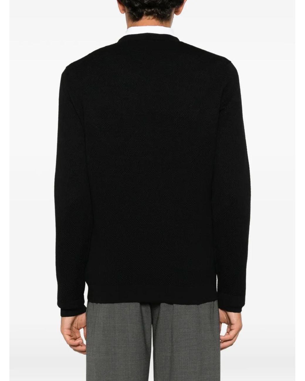 Slowear Black Waffle-Knit Long-Sleeve Sweater for men