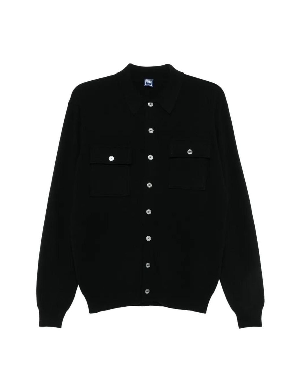 Fedeli Black Button-Up Chest-Pocket Cardigan for men