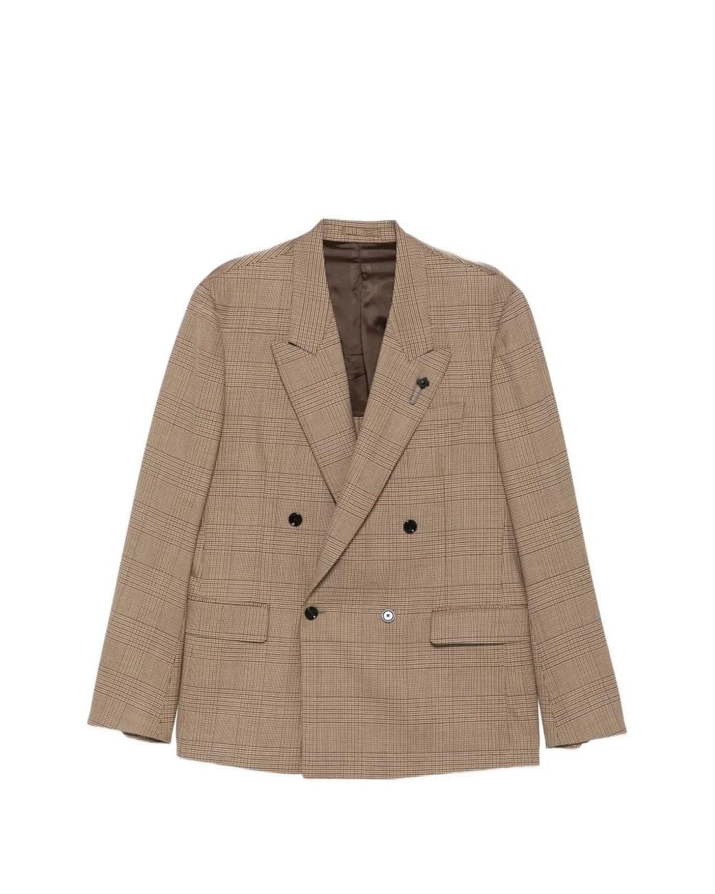 Lardini Brown Prince Of Wales Check Double-Breasted for men