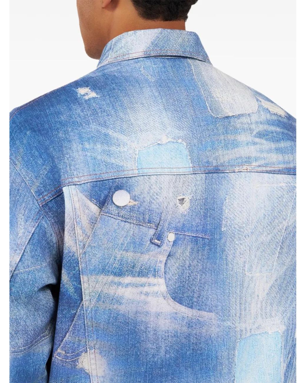 Roberto Cavalli Blue Patchwork-Effect Denim Jacket