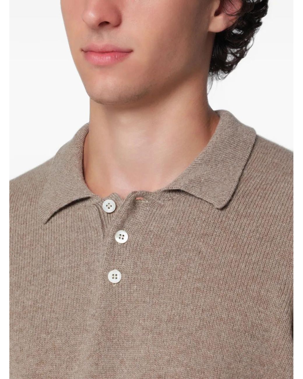 Drumohr Gray Long-Sleeve Knitted Polo Shirt for men