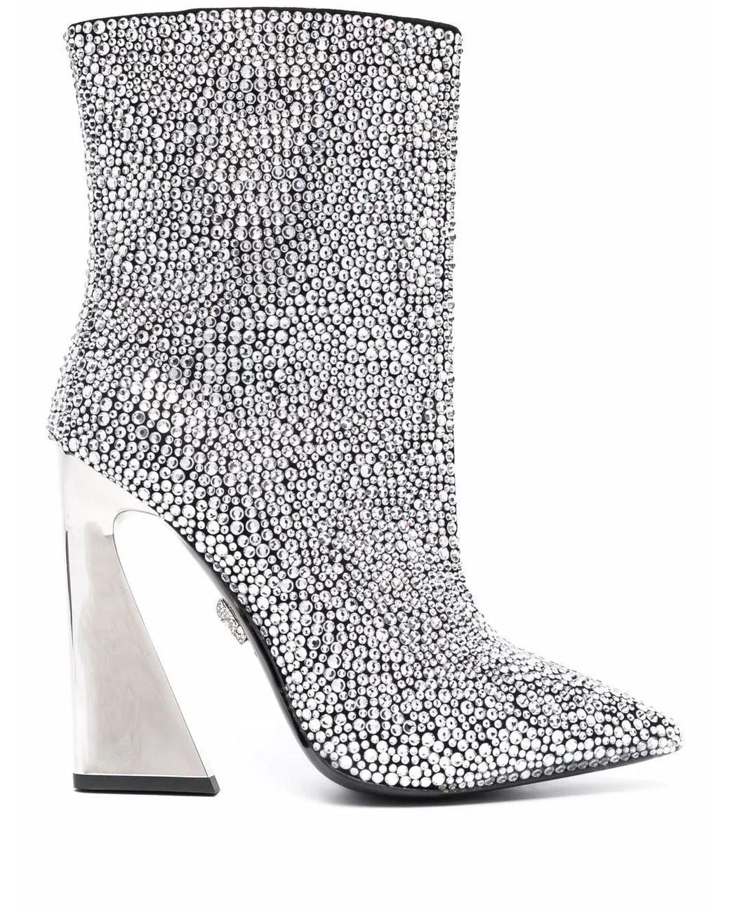 Philipp Plein White Crystal-Embellished Ankle Boots