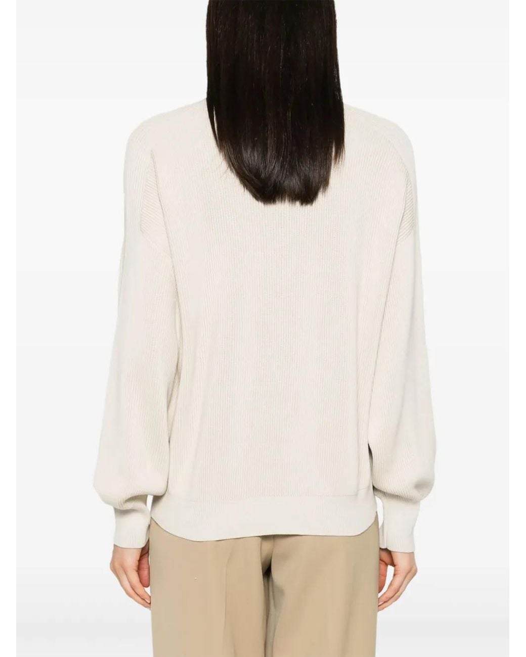 Brunello Cucinelli White Monili-Chain Ribbed Jumper
