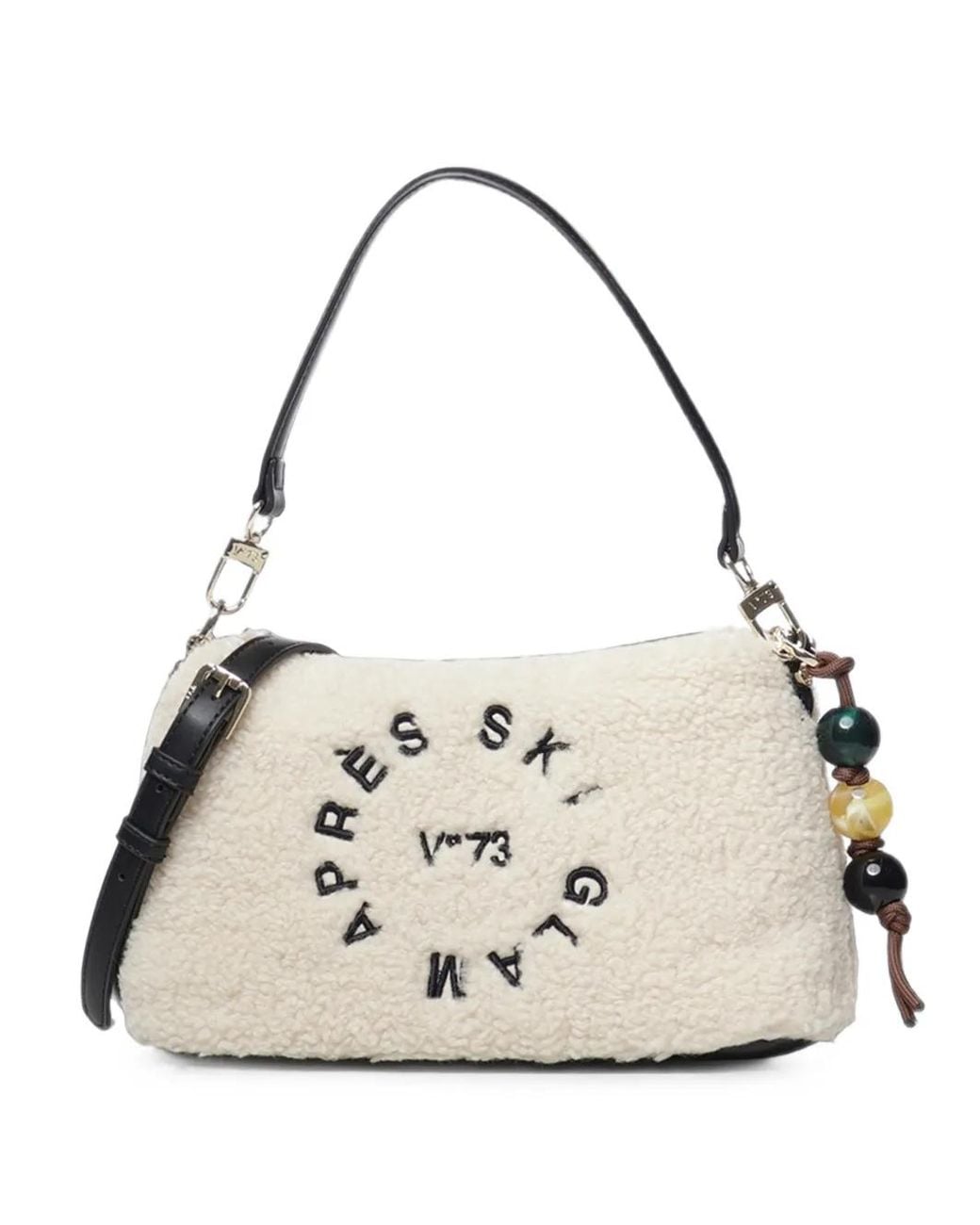 V73 White Embroidered Teddy-Effect Tote Bag