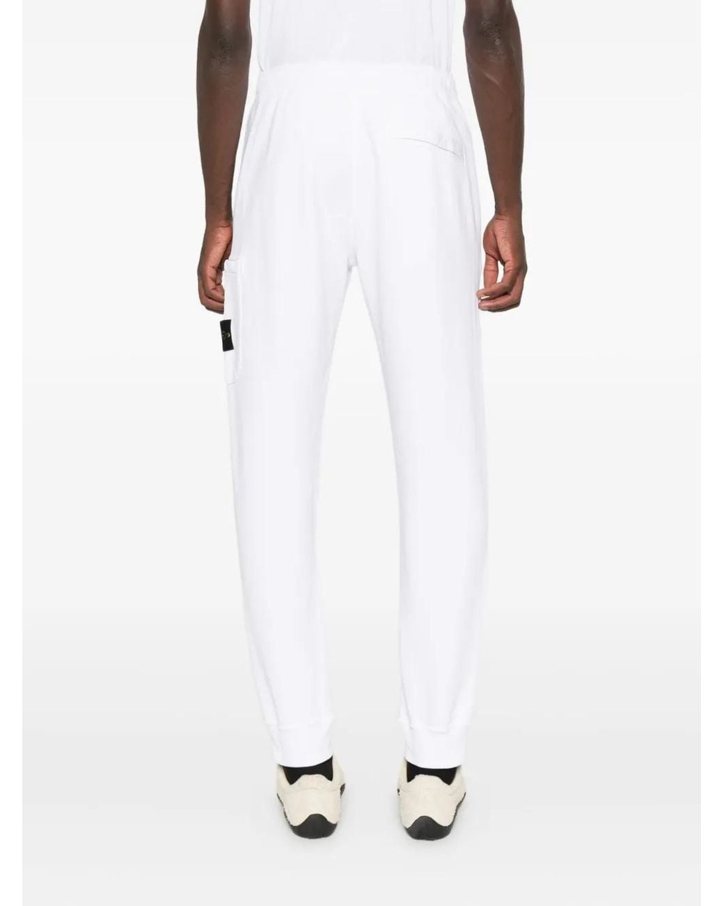 Stone Island White 6200010 Organic Cotton Fleece Trousers for men