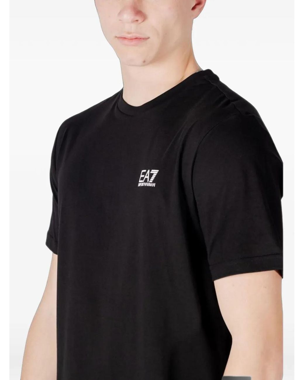 EA7 Black Logo-Print Cotton T-Shirt for men