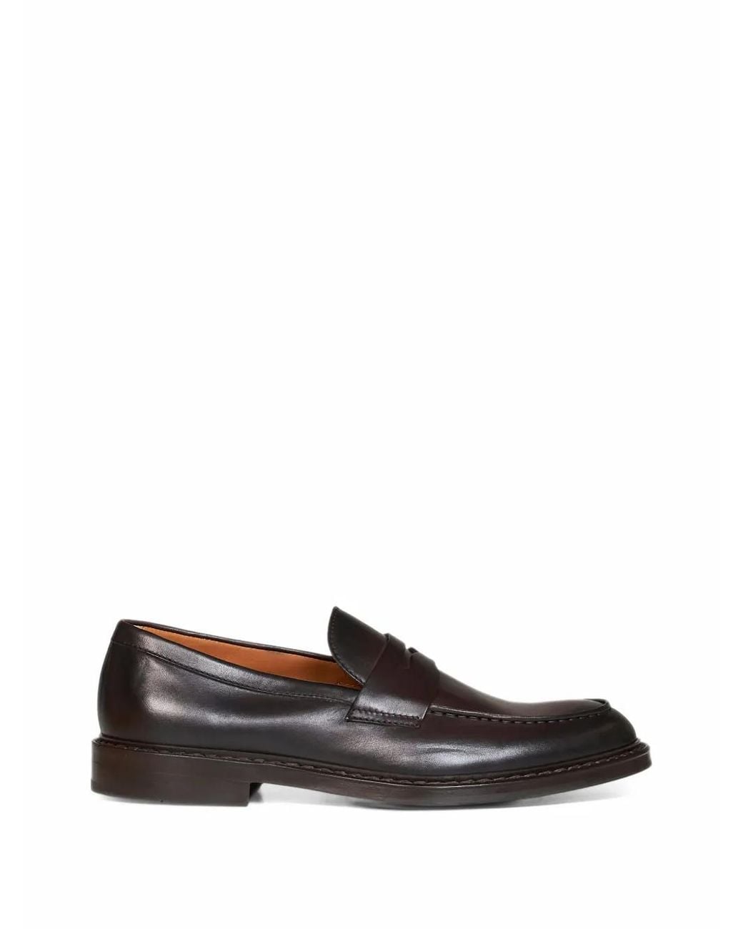 Doucal's Brown Leather Penny Loafers for men