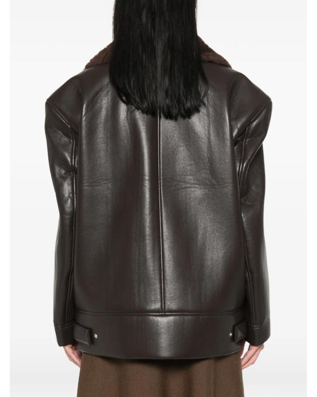Frankie Shop Black Aspen Shearling-Collar Faux-Leather Jacket