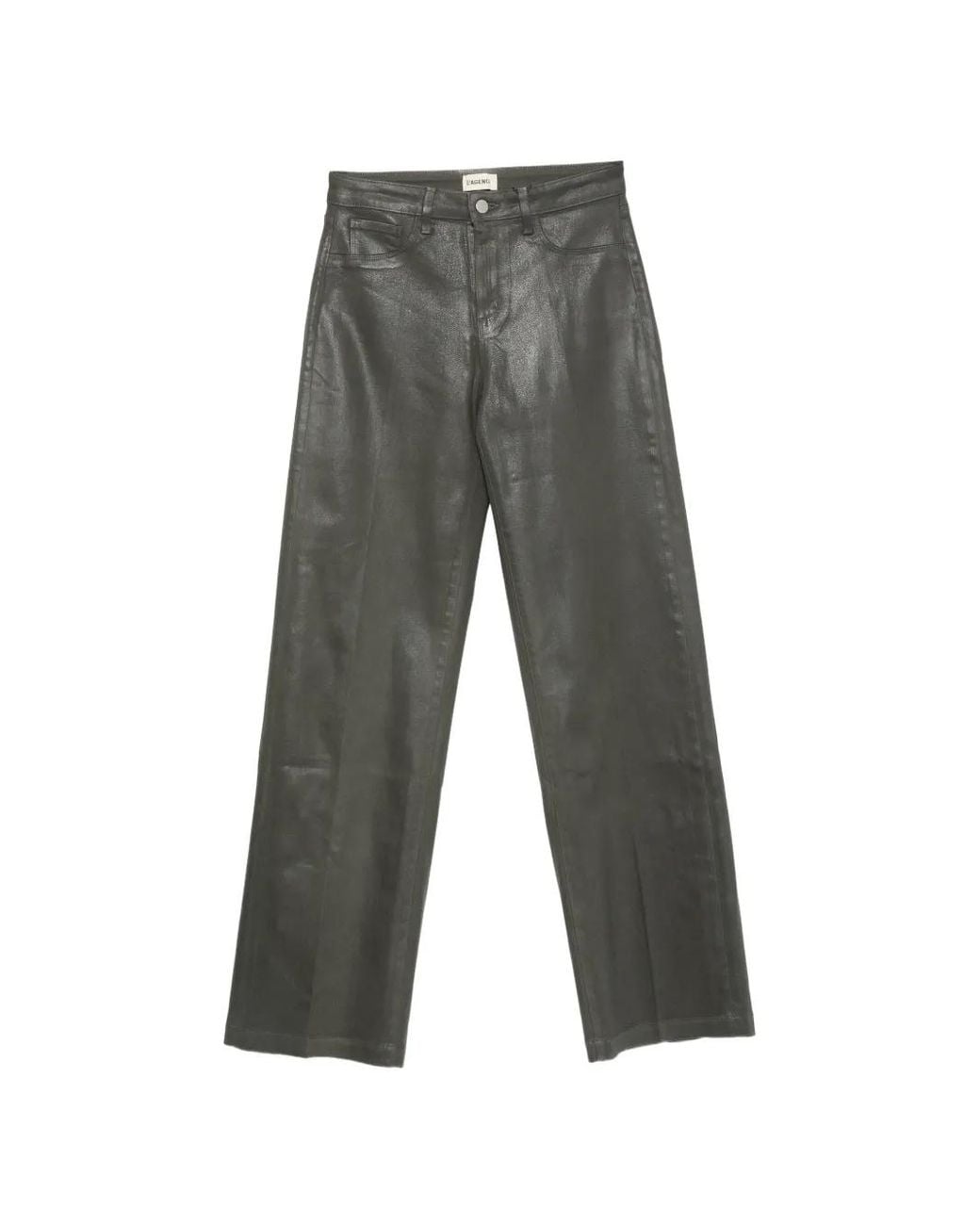 L'Agence Gray Coated Straight-Leg Trousers
