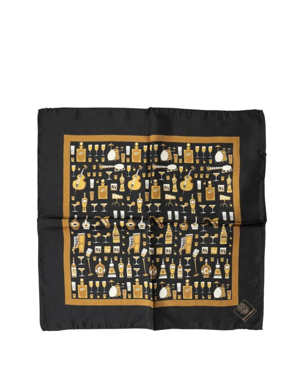 Dolce & Gabbana Black Jazz Club Square Handkerchief Scarf