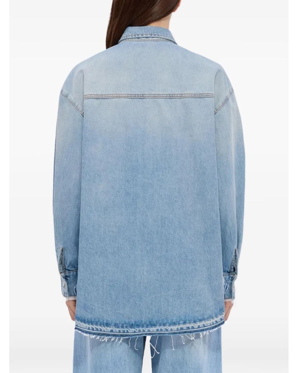 MSGM Blue Chemise En Jean À Logo Brodé