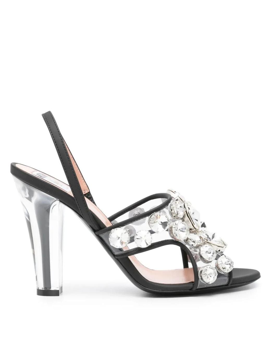 Moschino White Transparent Crystal Embellished Sandals