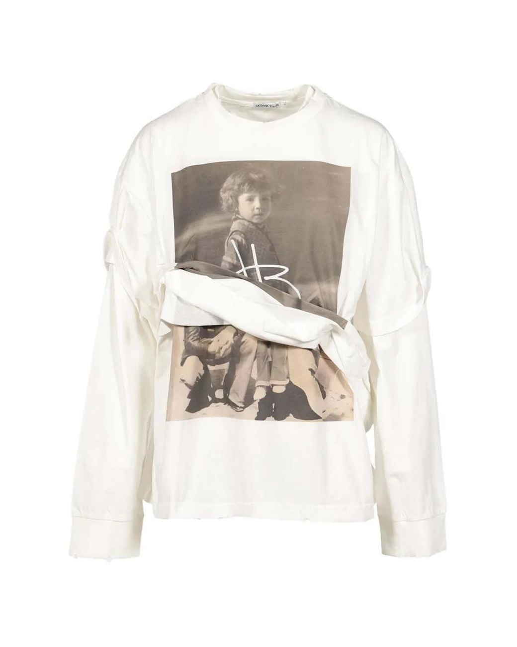 Natasha Zinko White Family Distressed Double-Layer T-Shirt