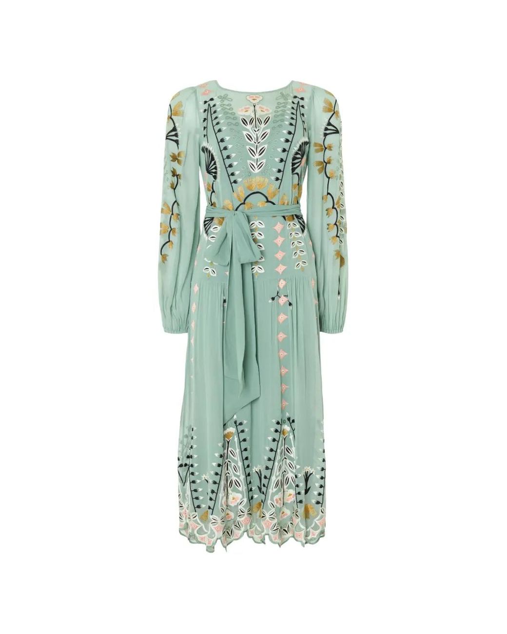 Temperley London Green Rosalba Floral-Embroidered Midi Dress