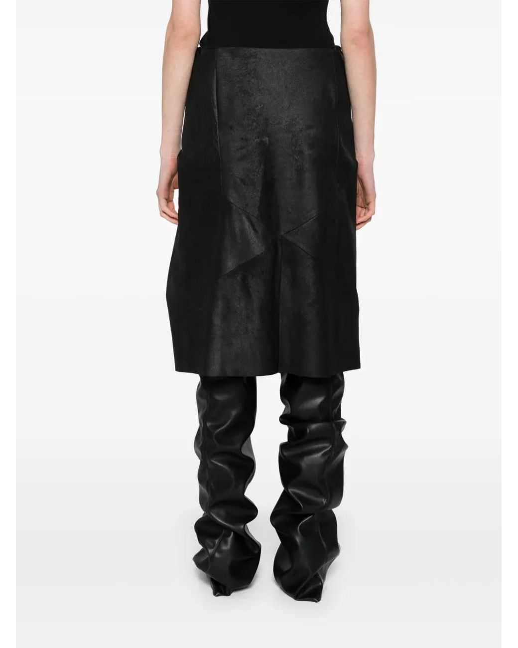 Rick Owens Black Leather Midi Skirt