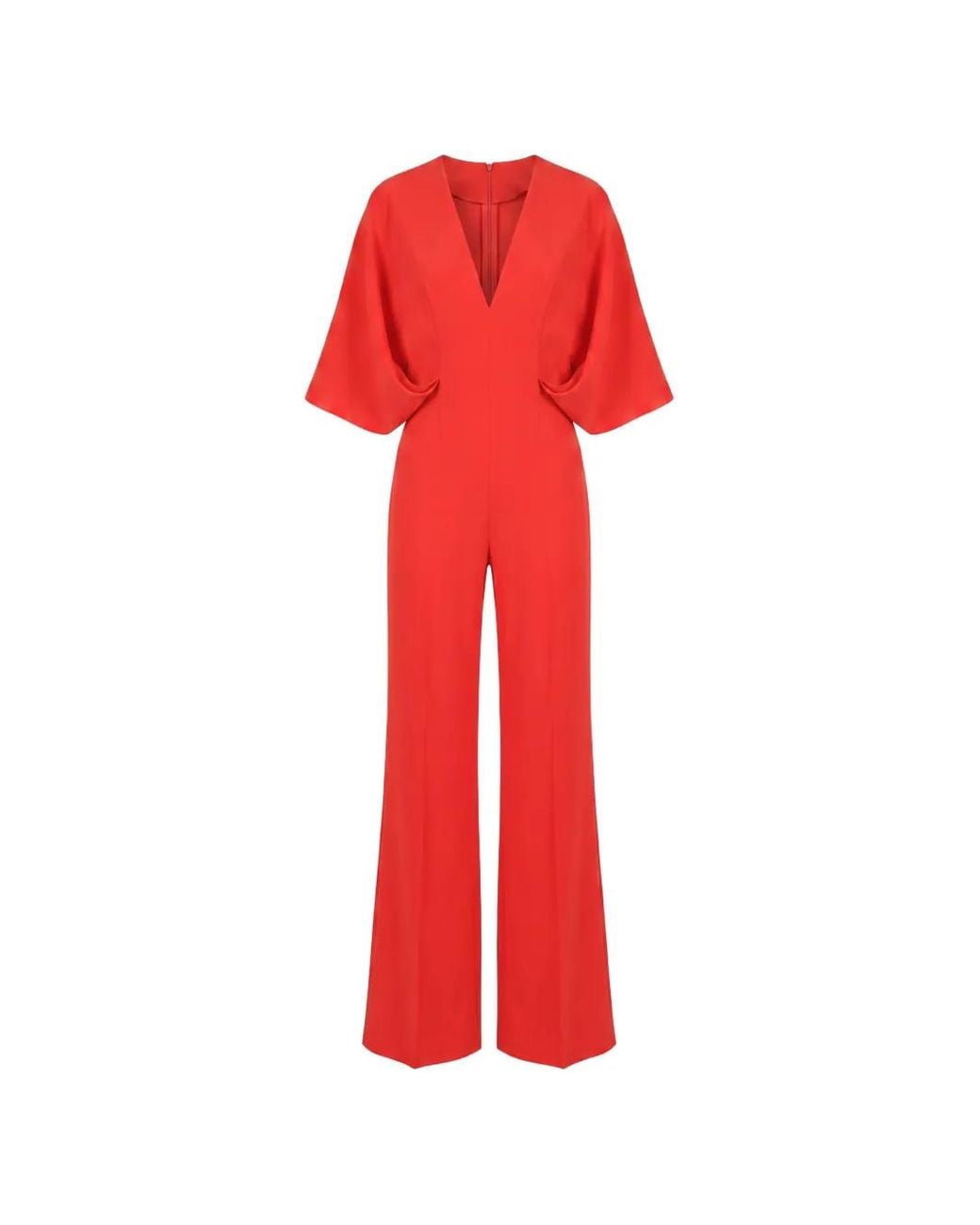Gemy Maalouf Red V-Neck Cape-Sleeve Jumpsuit
