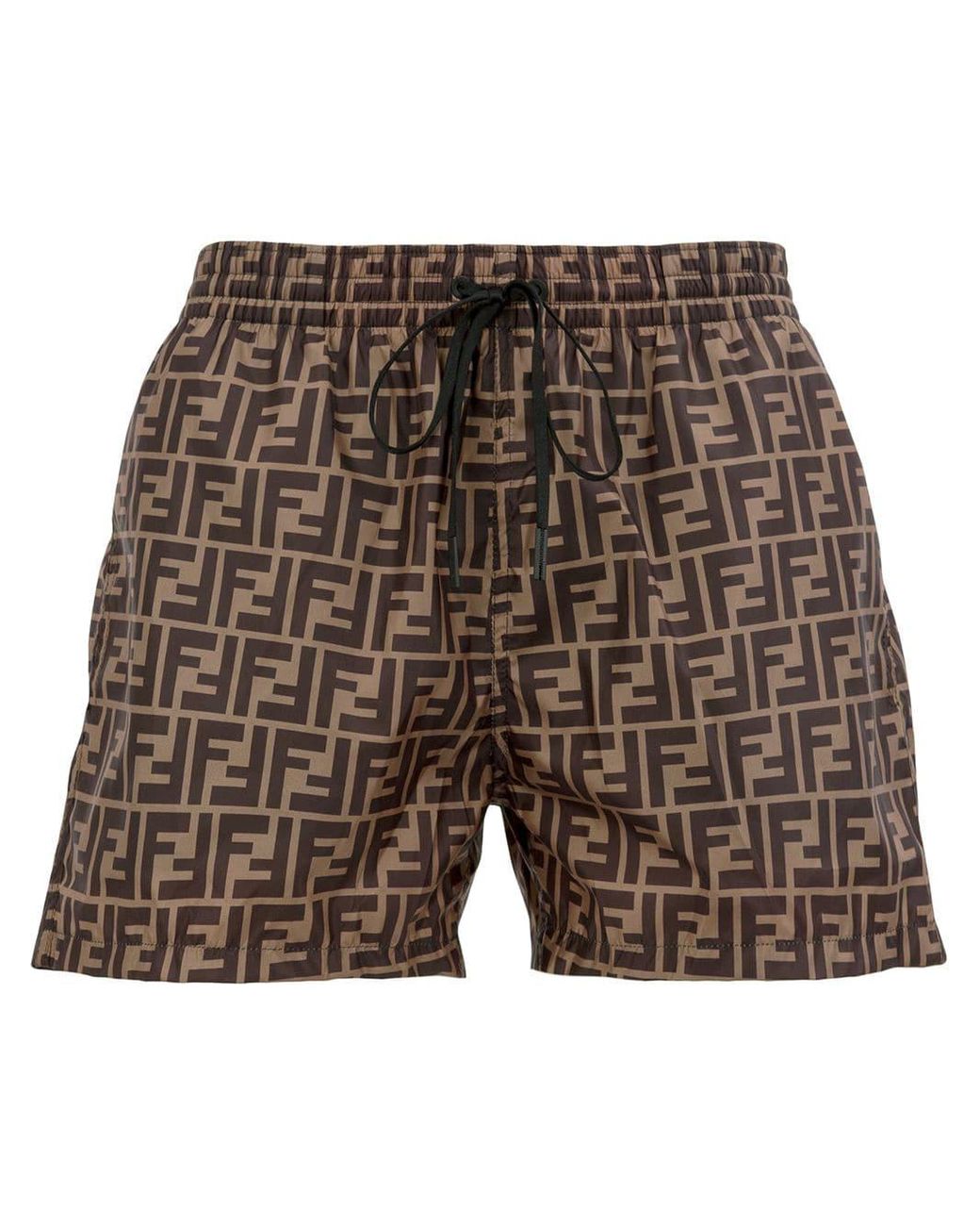 Fendi Synthetic Ff Logo Swim Shorts in Brown for Men - Lyst