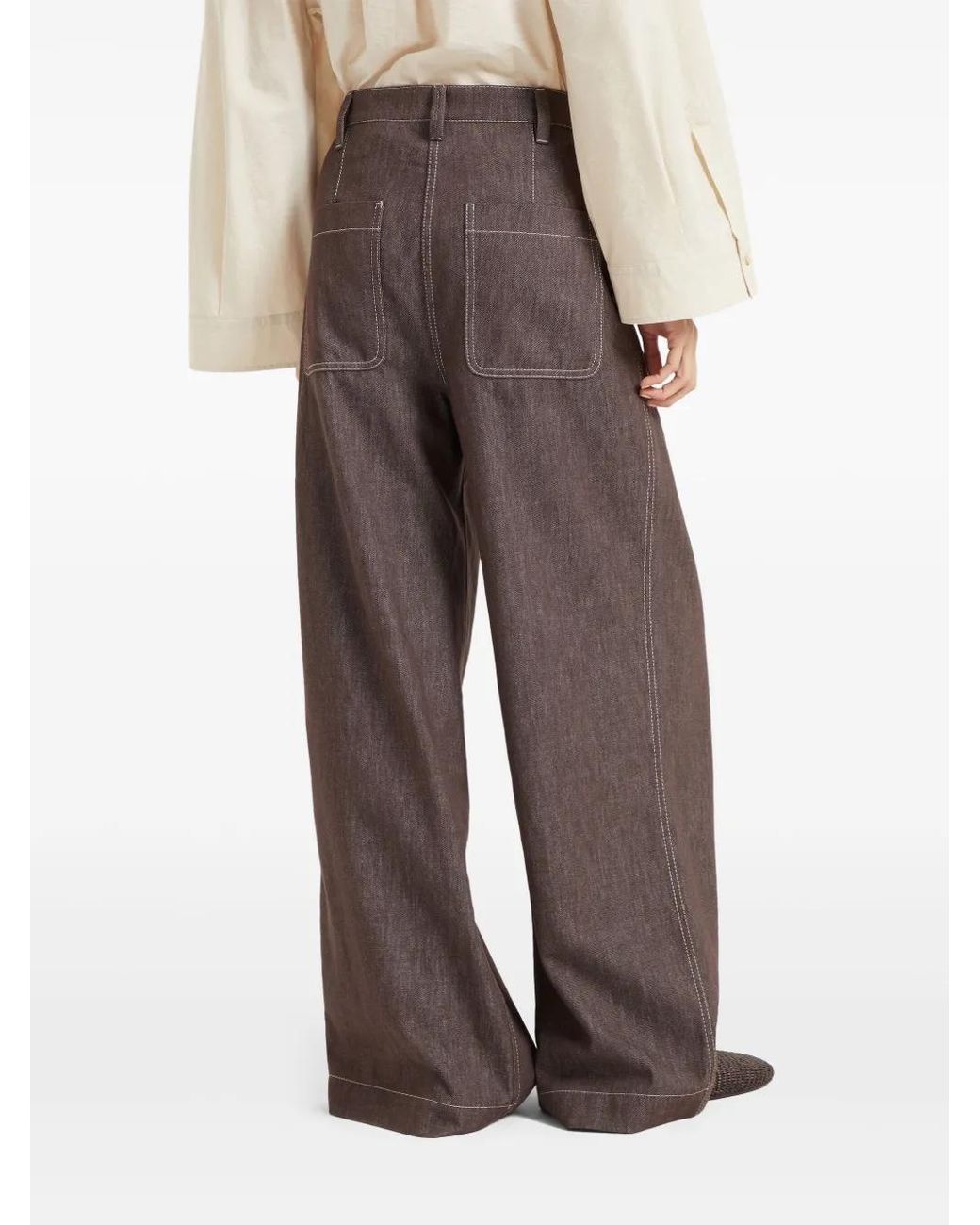 Brunello Cucinelli Brown Denim-Effect Wide-Leg Trousers
