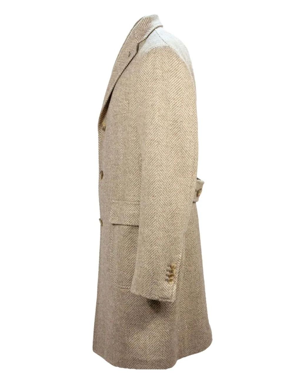 Tagliatore Natural Herringbone Weave Brooch Coat for men