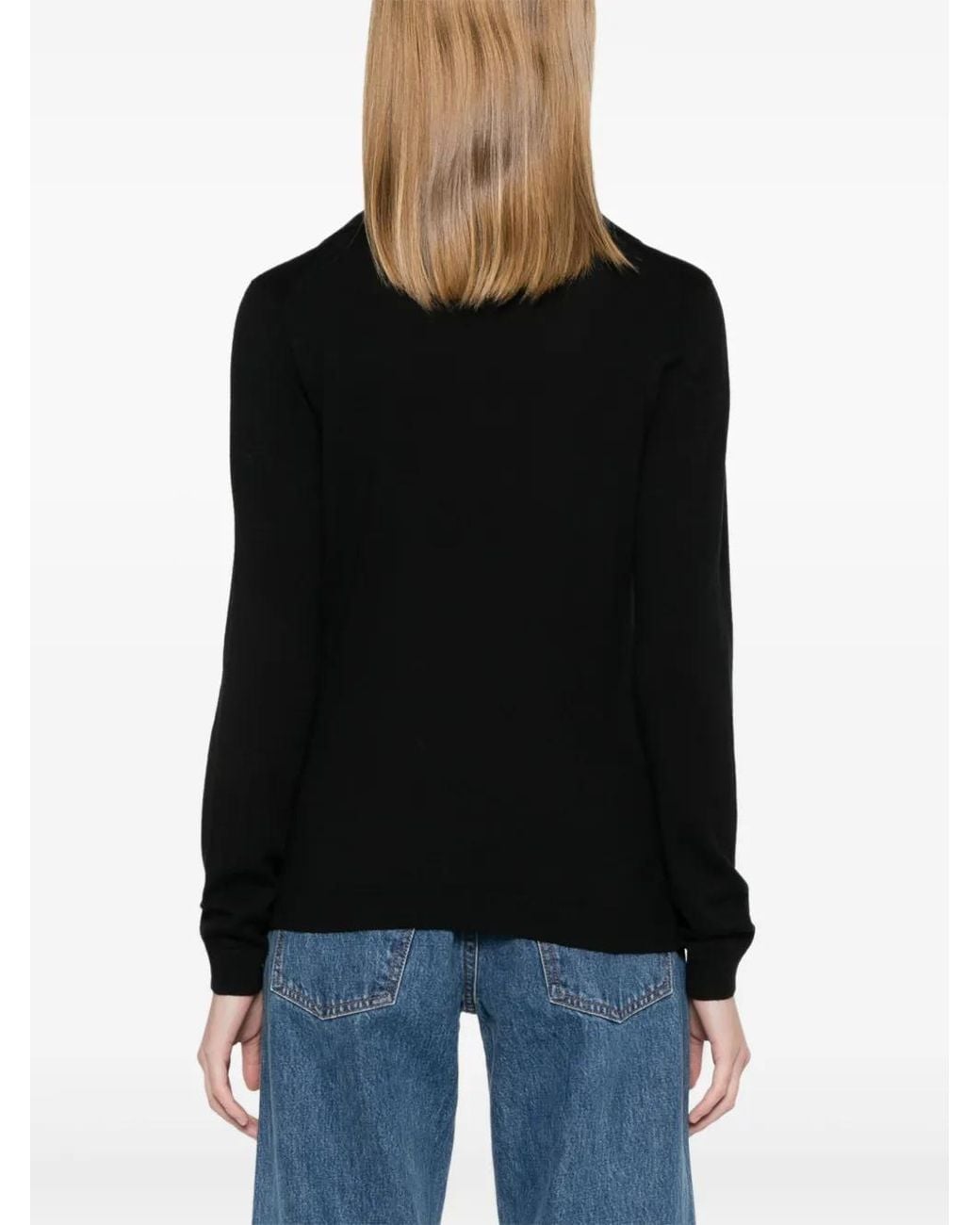 Blanca Vita Black Virgin Wool Polo Top