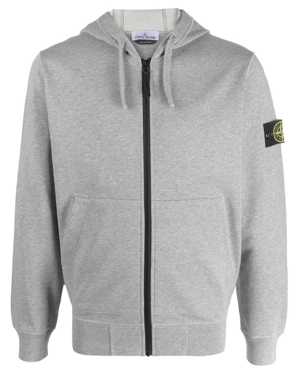Stone Island Gray Logo-Badge Regular-Fit Cotton-Jersey Hoody for men