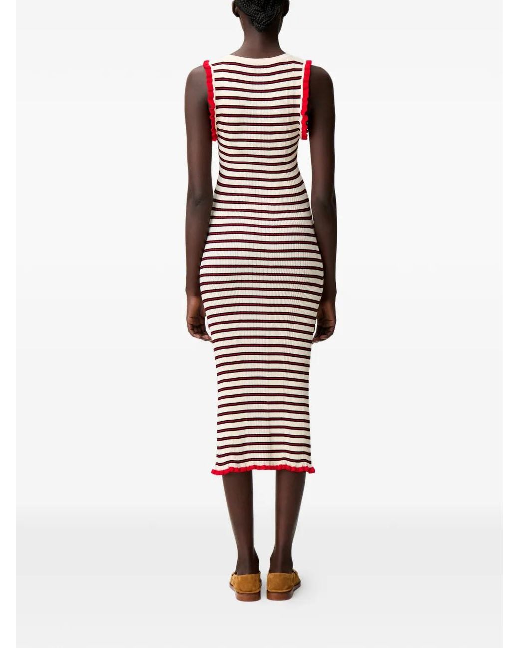 Robe Mi-Longue Rayée À Volants Claudie Pierlot en coloris White