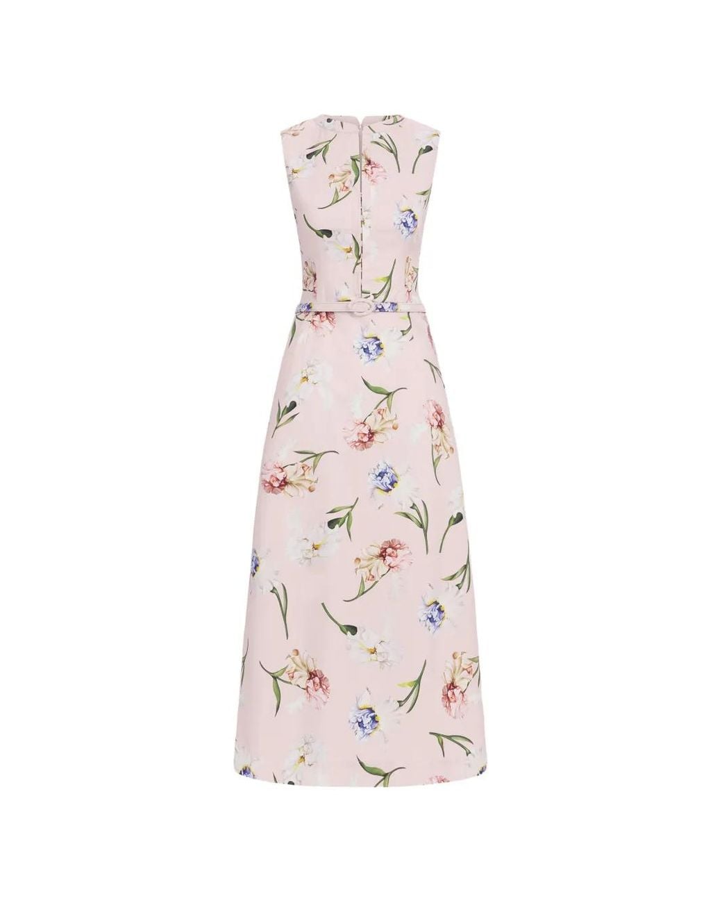 Oscar de la Renta Pink Floral-Print Belted Midi Dress