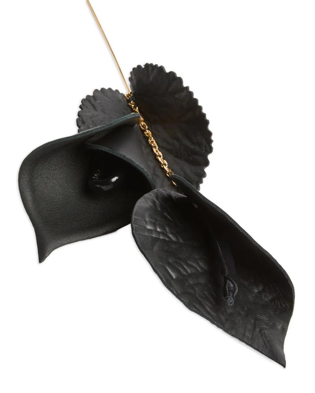 Emilio Pucci Black Mono Earring With Leather Flowers