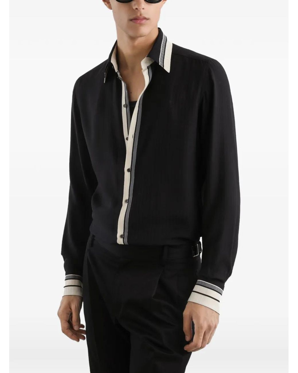 Dolce & Gabbana Black Logo And Stripe-Print Jacquard Shirt for men