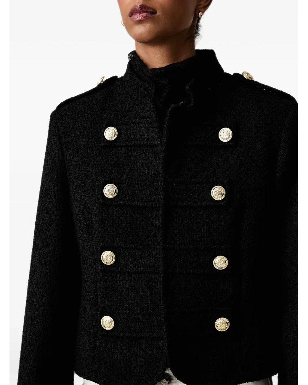 ViCOLO Black Double-Breasted Bouclé Jacket