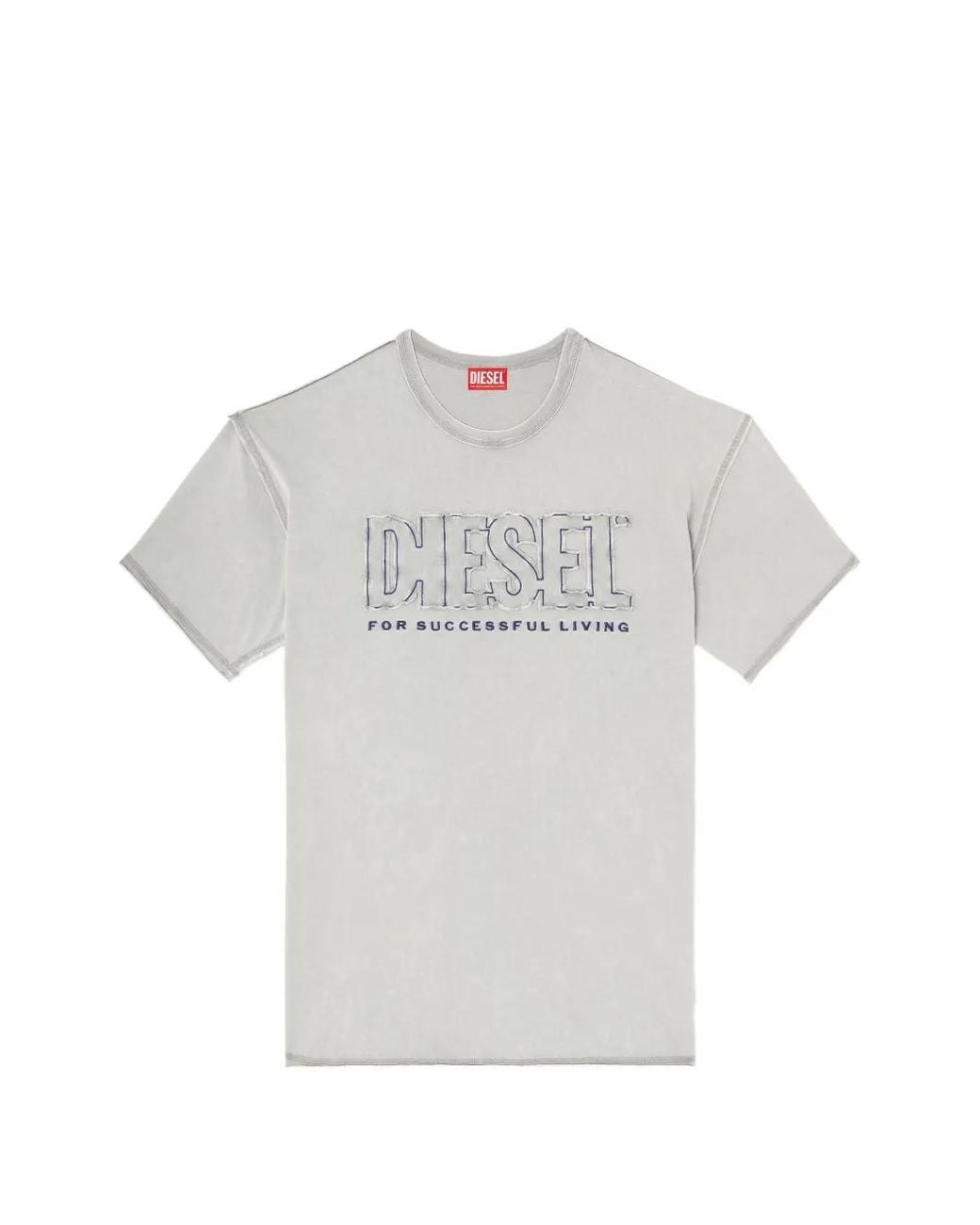 DIESEL White T-Shirt With Appliqué Logo And Raw Edge for men