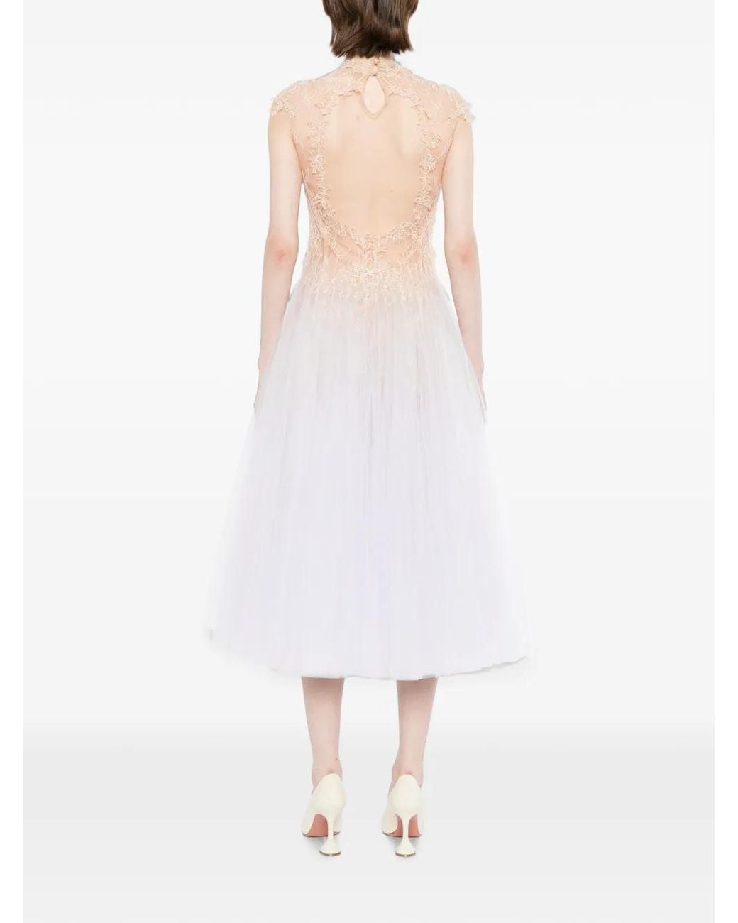 Montsand White Ombre Cut-Out Laced Tulle Dress