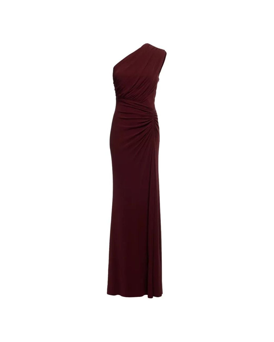 Elie Saab Purple One-Shoulder Ruched Maxi Dress