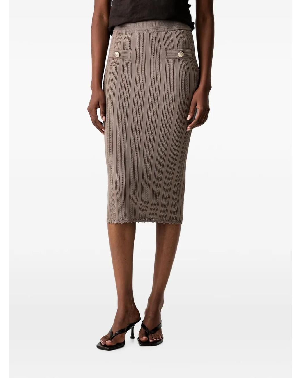 Guess Brown Jupe Mi-Longue En Maille Torsadée