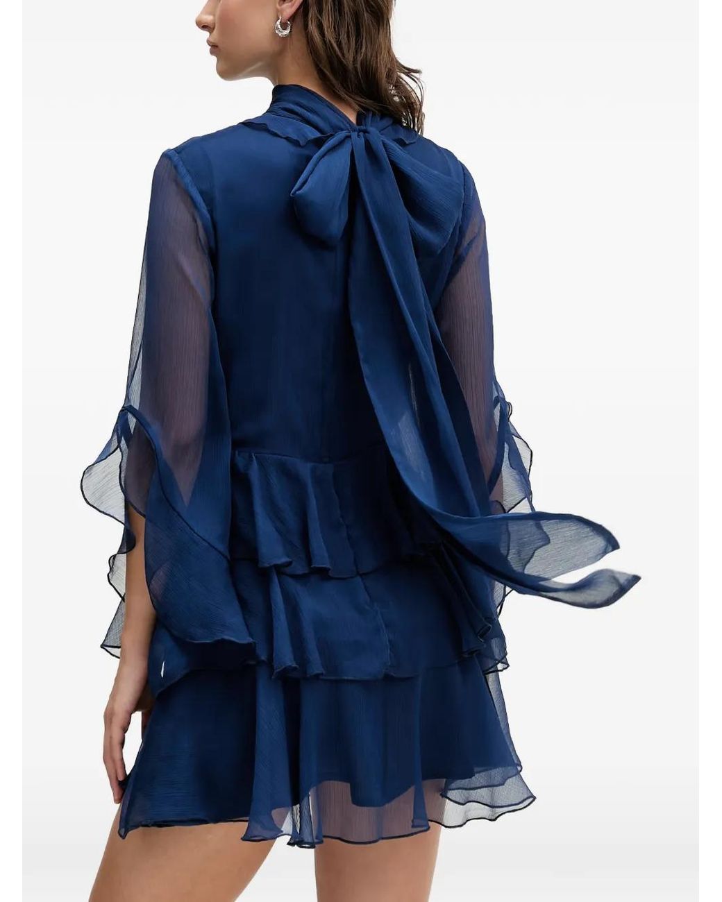 Bardot Blue Norah Ruffled Tied Mini Dress