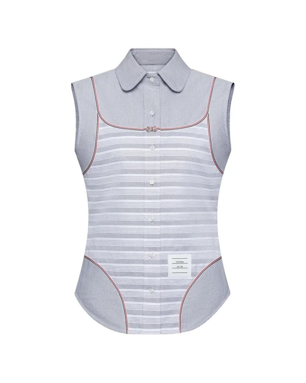 Thom Browne Blue Striped Sleeveless Shirt