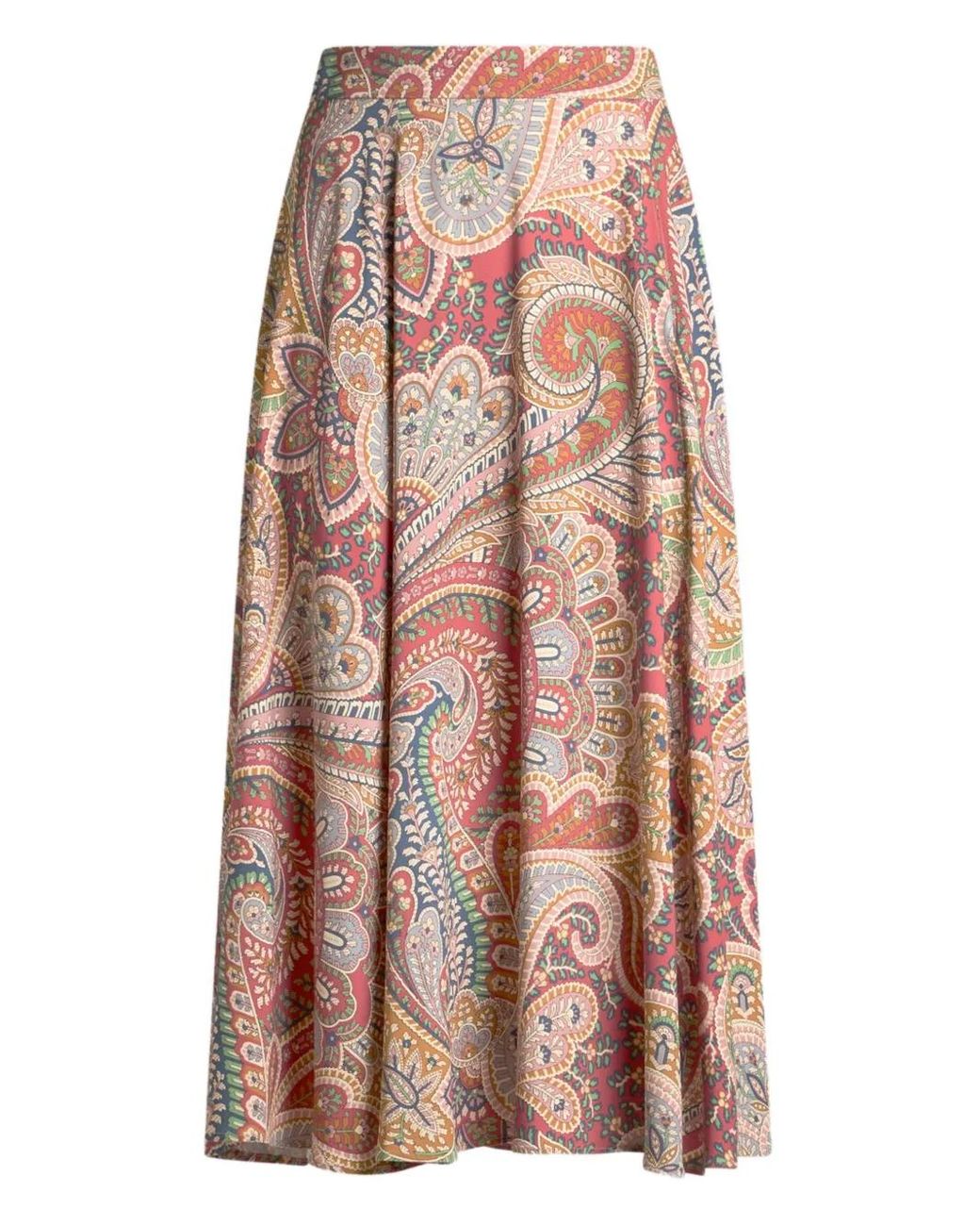 Etro Pink Paisley-Print Midi Skirt