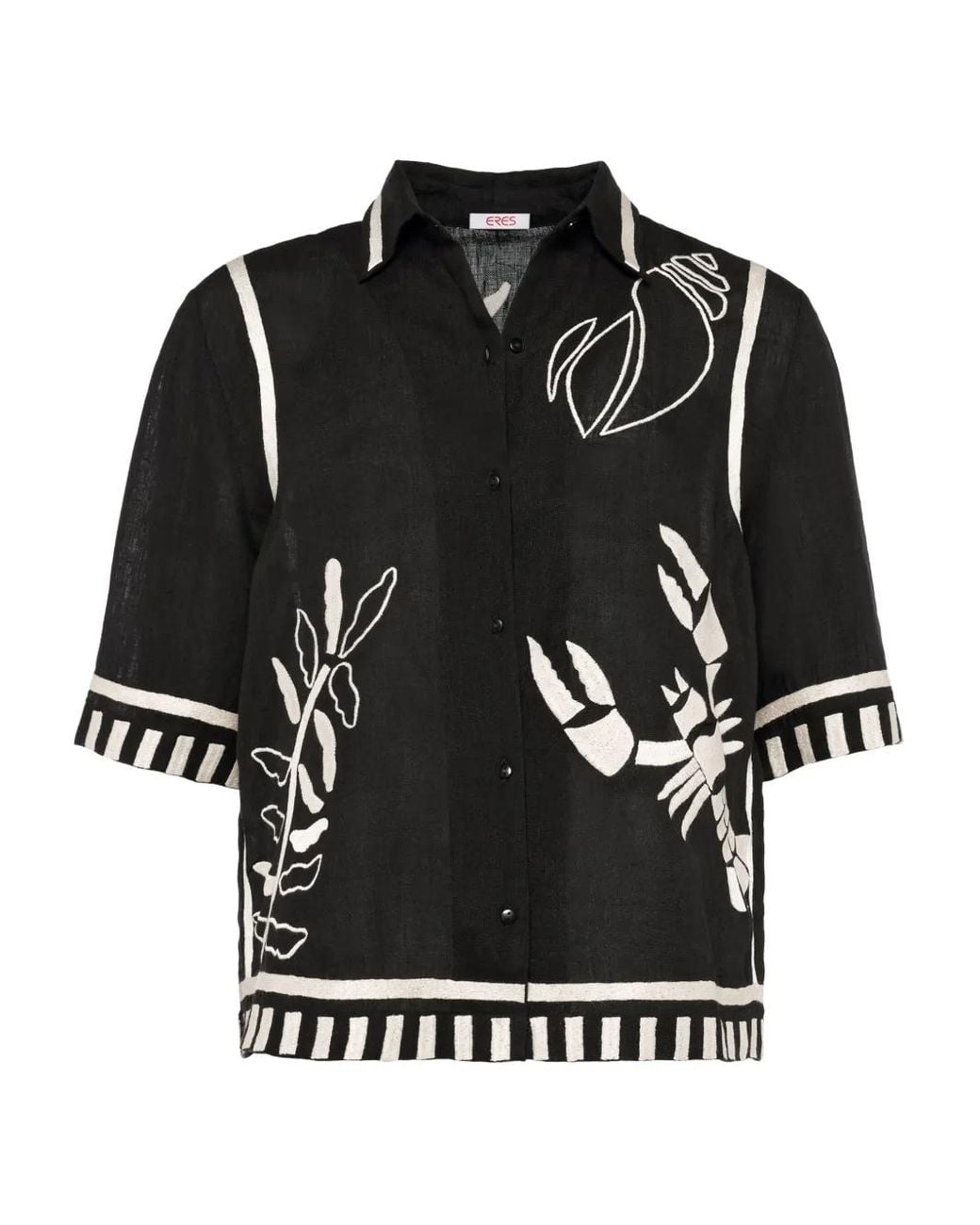 Eres Black Crab Embroidered Short-Sleeve Shirt