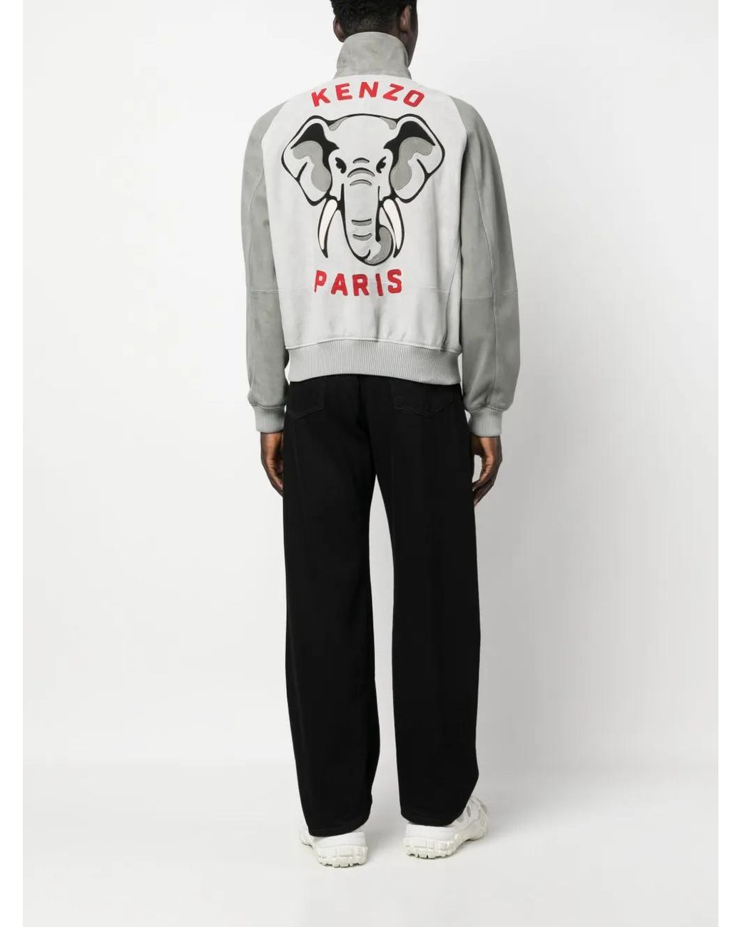 KENZO Gray Colour-Block Logo-Print Bomber Jacket for men