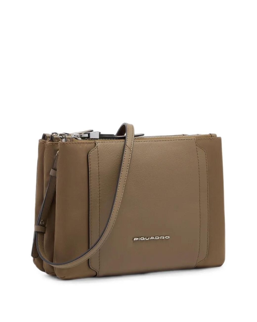 Piquadro Brown Logo-Plaque Triple-Compartment Shoulder Bag