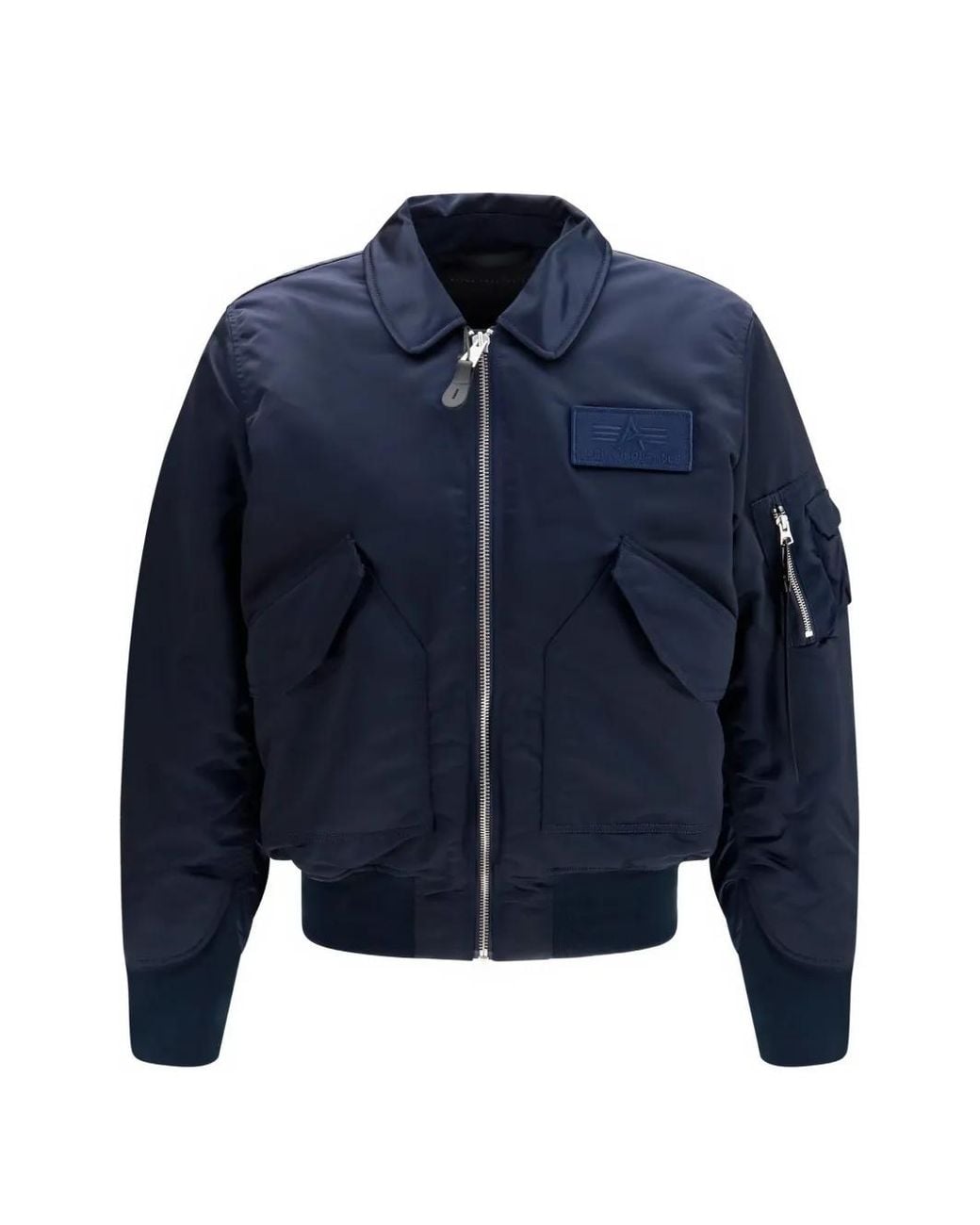 Alpha Industries Blue Cwu-45/P Logo-Patch Bomber Jacket