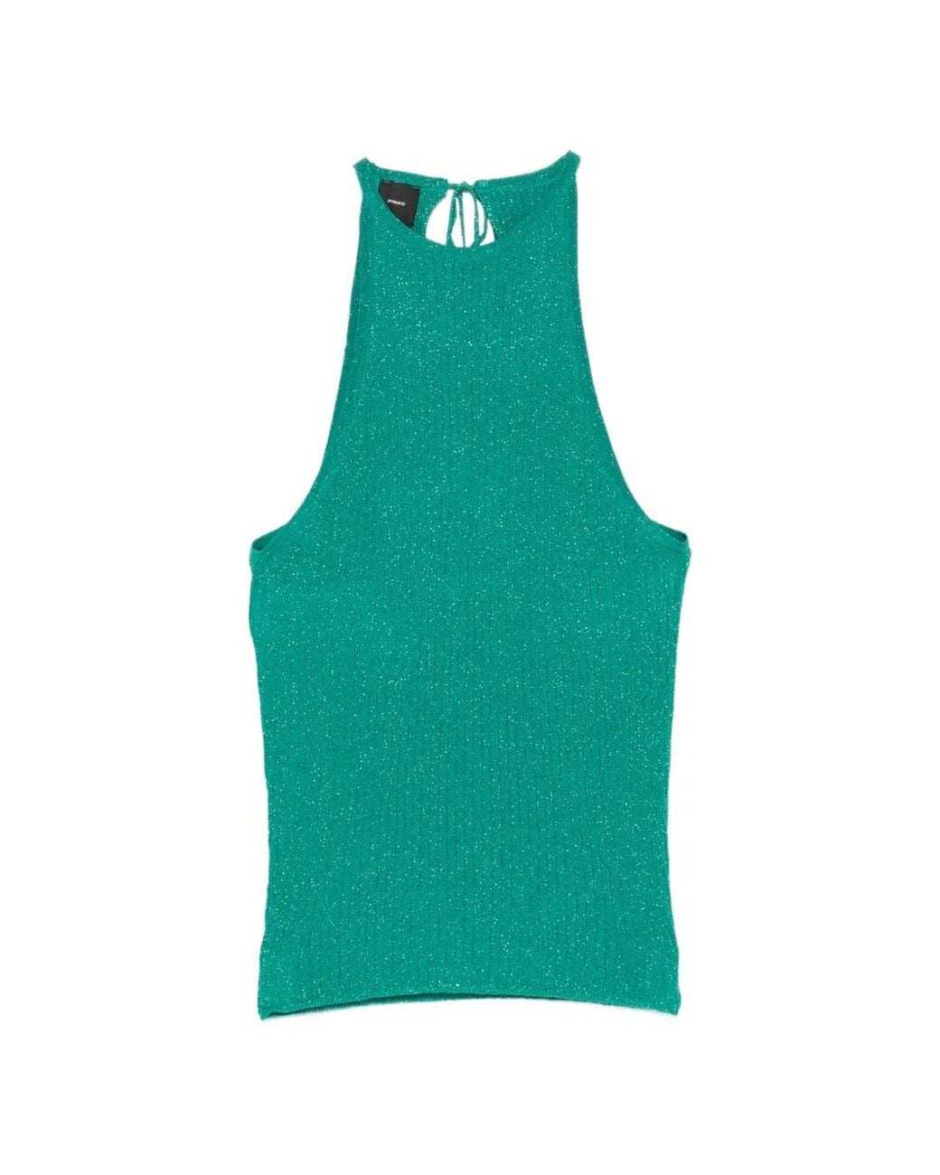 Pinko Green Sleeveless Top With Neck Fastening
