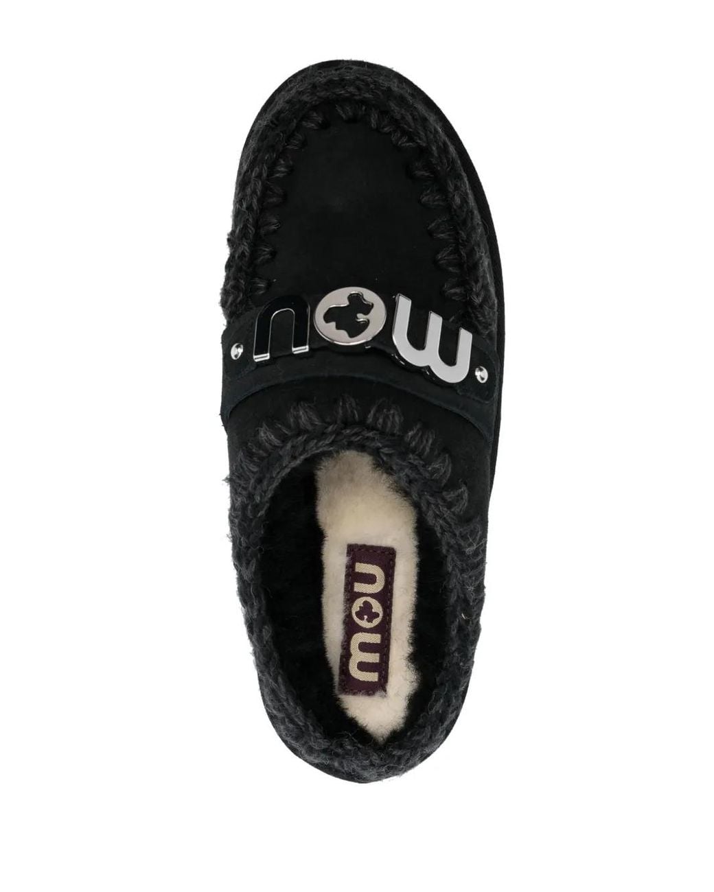 Mou Black Logo-Lettering Suede Slippers