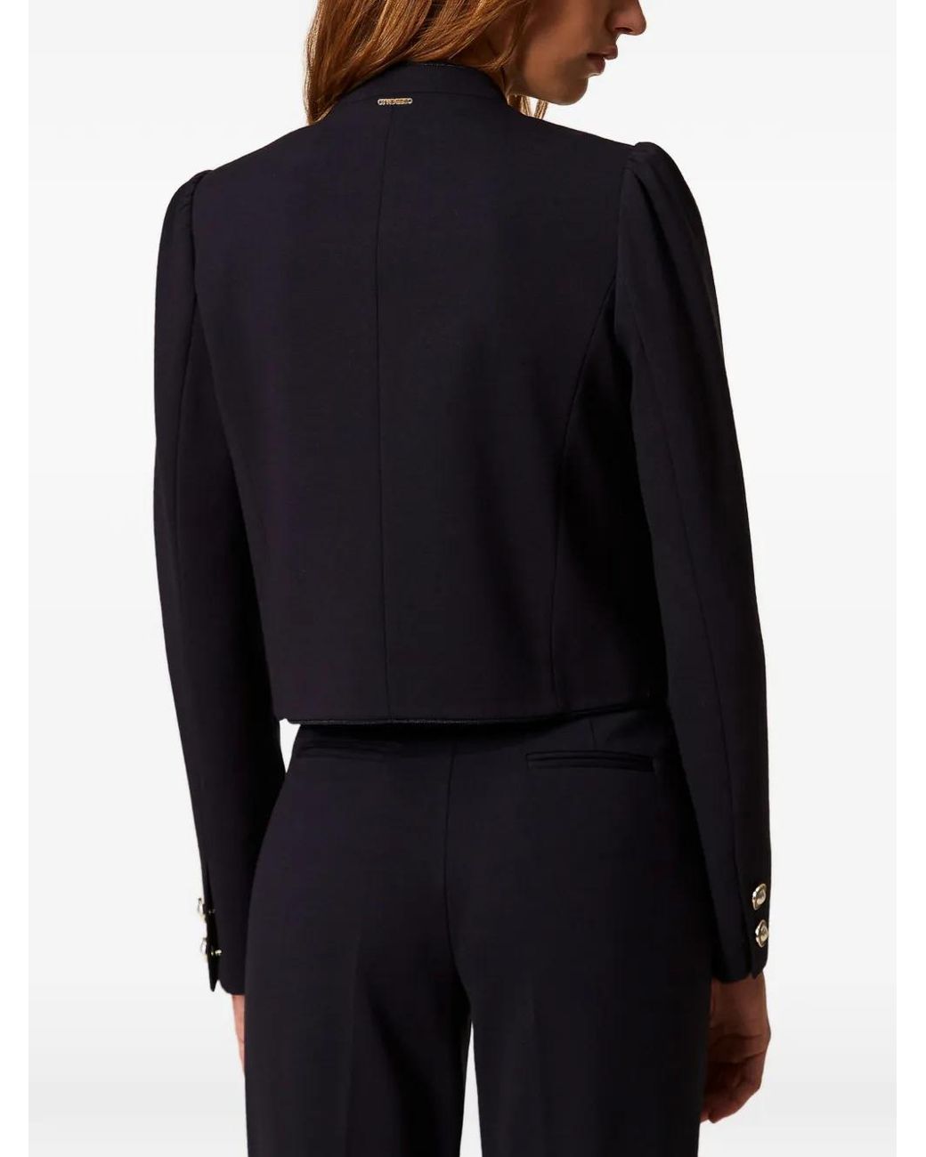 Twinset Blue Mandarin Collar Jacket With Decorative Buttons